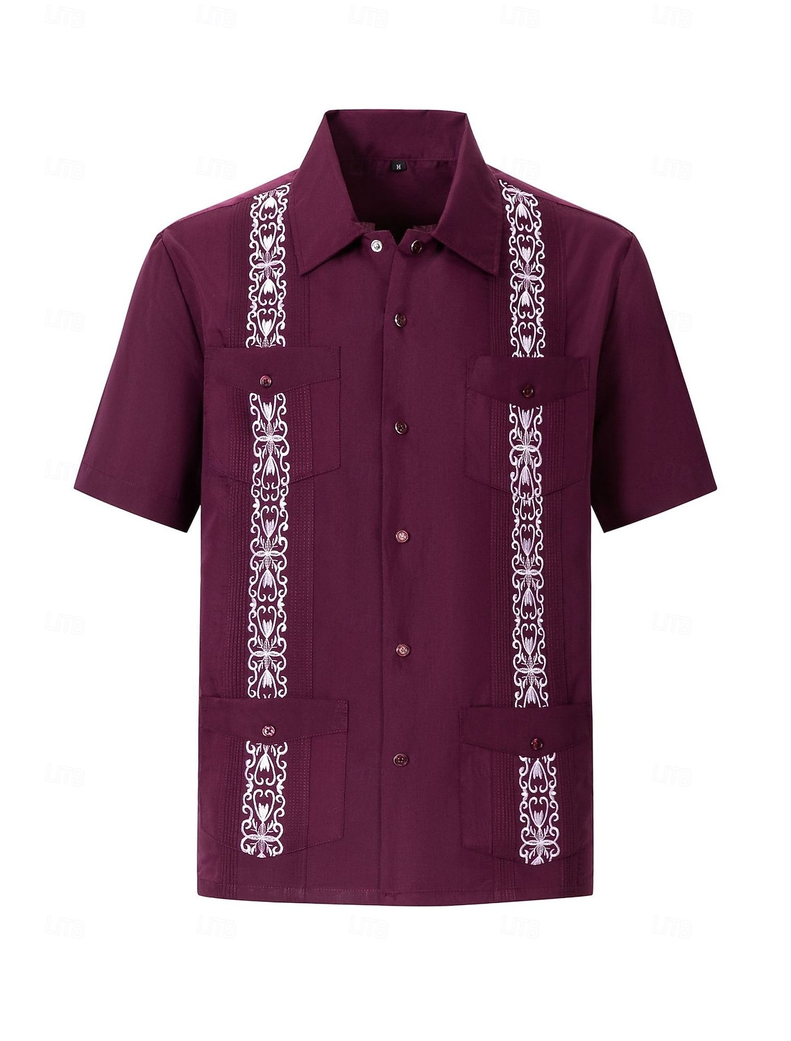 Men's Guayabera Shirt Black White Red Blue Gray Short Sleeve