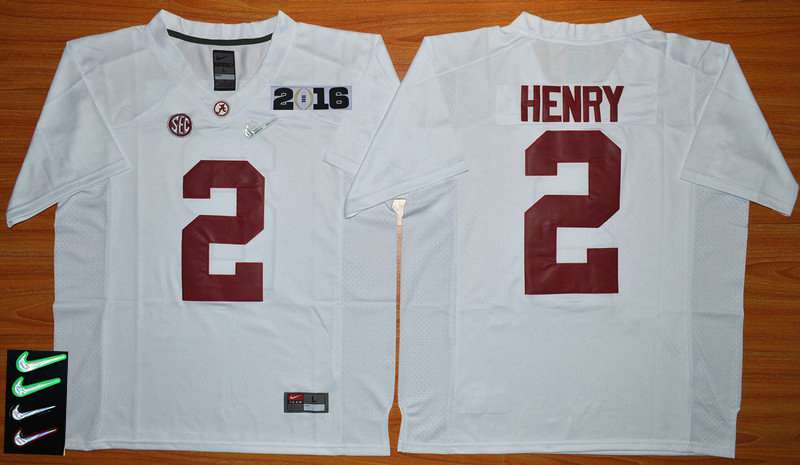 match worn Men's ALA Tide Derrick Henry #2 White 2016 Football Jersey