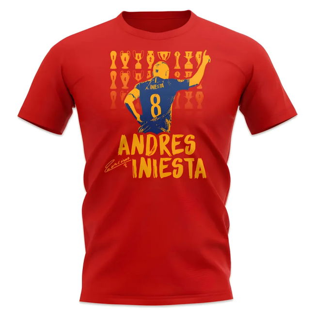 Andres Iniesta Trophy Count T-Shirt (Red - Football - New- Trendy