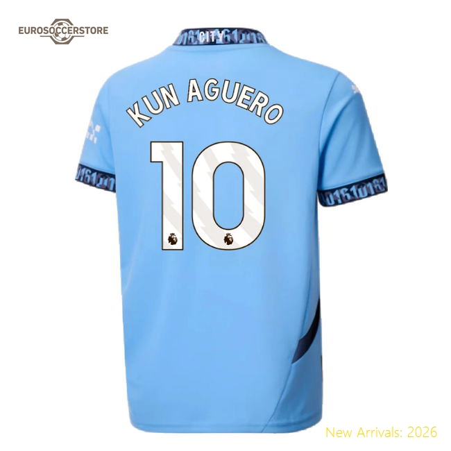 Manchester City 2024-25 Home Fan Version For Kids Aguero Game Day Jersey