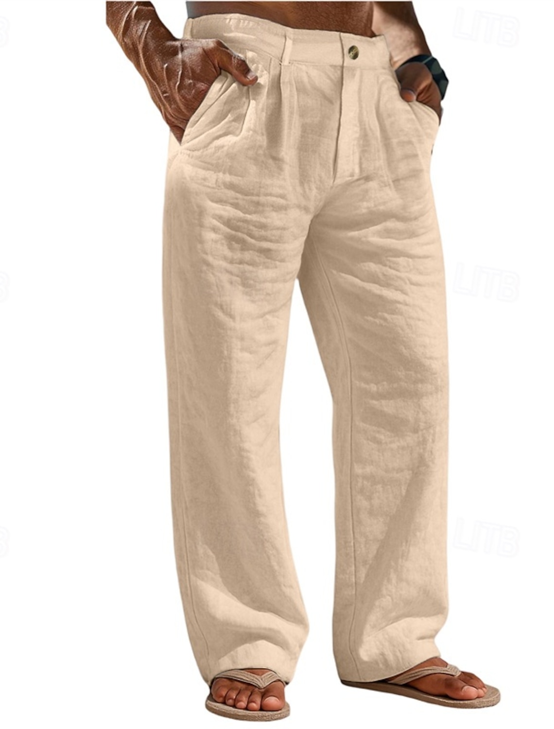 Men's Linen Pants Trousers Summer Baggy Beach Pocket Plain Comfort
