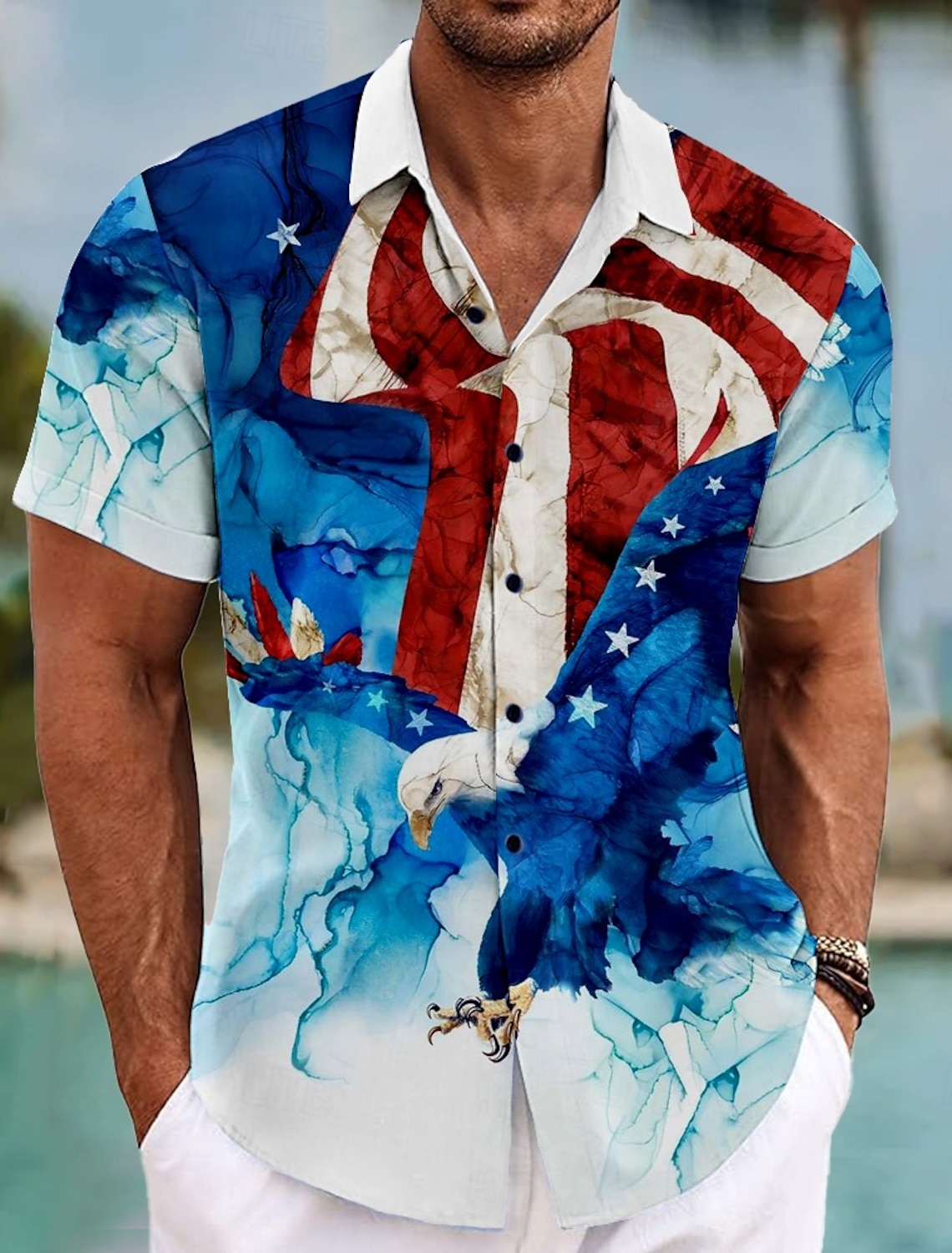 Independence Day Men's American US Flag Patriotic Fourth of July Shirt Summer Shirt Button Up Shirt Short Sleeve Fashion Casual Outdoor Holiday Summer Spring Turndown 3D