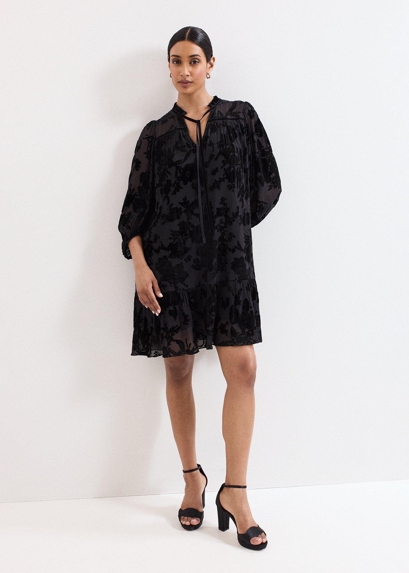 Mila Black Velvet Burnout Swing Dress