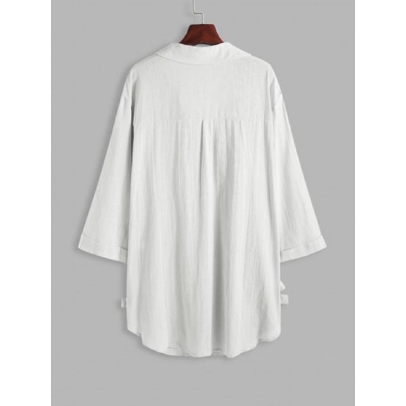 V Notched Tie Side Longline Shirt KD5633