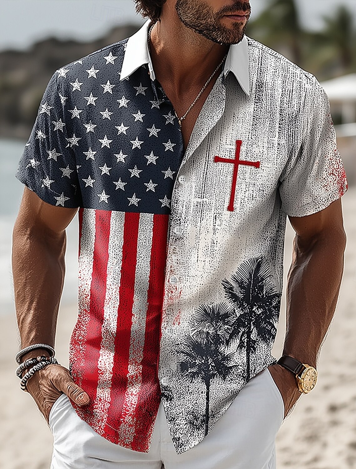 Men's 4th of July U.S. 250th Anniversary Jesus US Flag Shirt Button Up Shirt Short Sleeve Patriotic Outdoor Holiday Summer Spring Turndown 3D Print Collared Shirts Black 1 Black