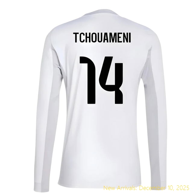 2025-2026 Real Madrid Long Sleeve RM Durable Home Shirt (Tchouameni