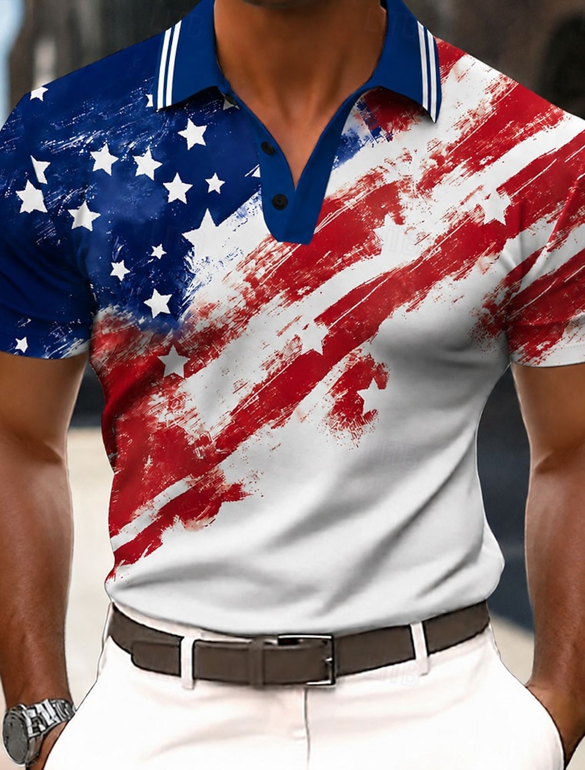 4th of July 2026 250th Men's American US Flag Polo Short Sleeve Polo Shirts Collared Shirts Casual Outdoor Daily Wear 3D Print Summer Blue White Dark Blue