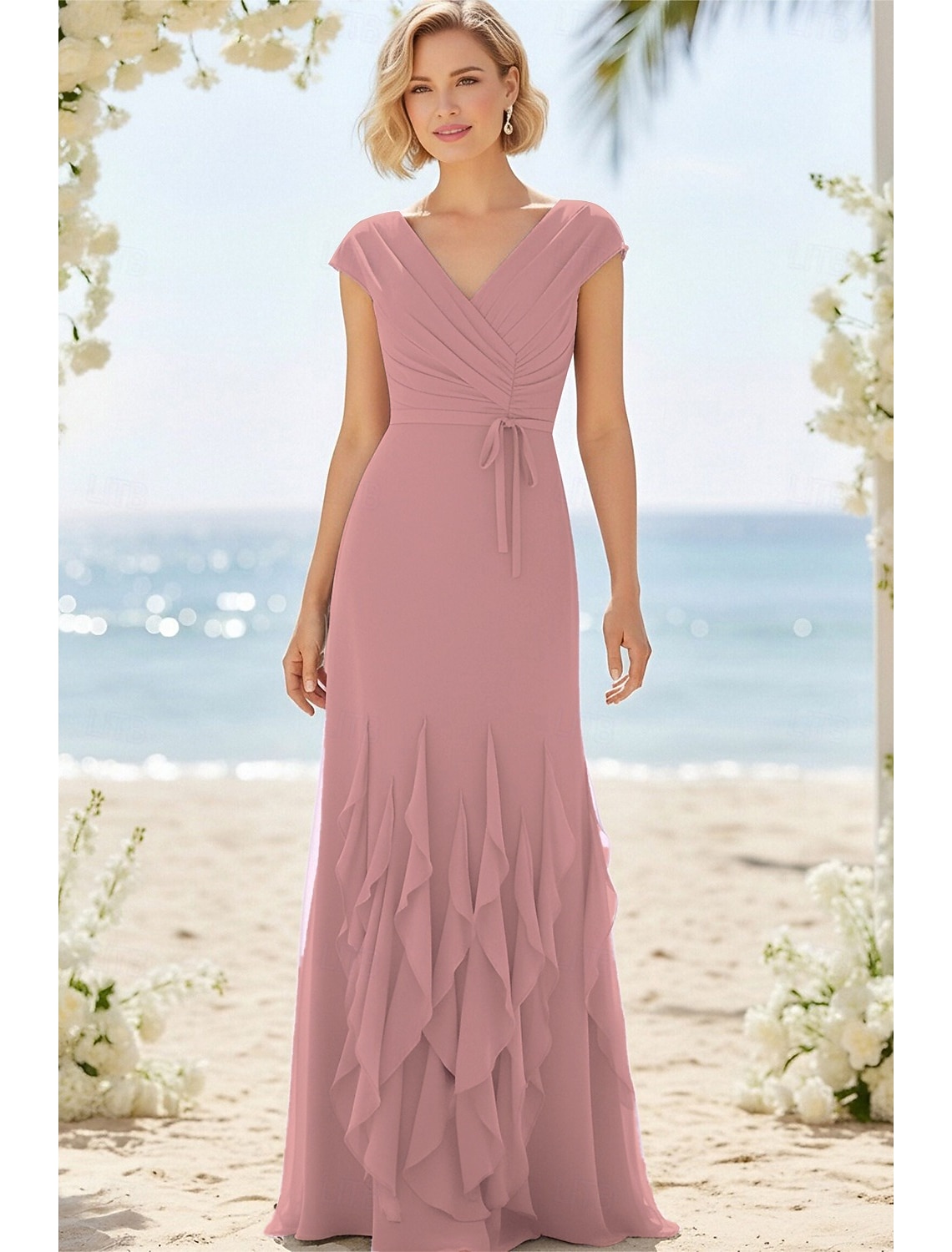 Sheath Column Floor Length Wedding Guest Dress Formal Dresses Evening Gown Mother of the Bride Dress Long Sleeve V Neck Elegant Vintage with Criss Cross Ruched Ruffles