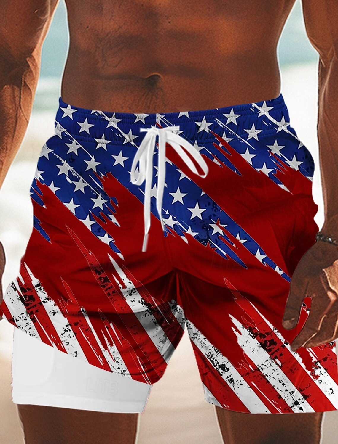 Men's 4th of July U.S. 250th Anniversary American Flag Lined Shorts 2 in 1 Board Shorts Swim Shorts Mid Waist Patriotic Holiday Side Pockets With Compression Liner Elastic Drawstring Waist Designer