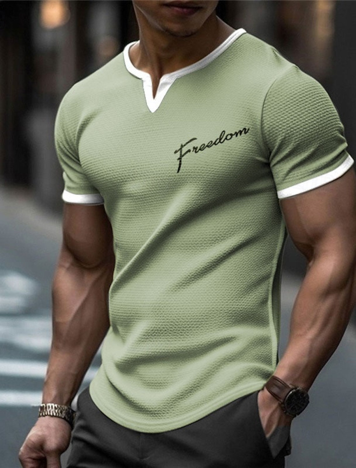 Men's Graphic Patchwork Letter Waffle T Shirt Short Sleeve 3D Print V