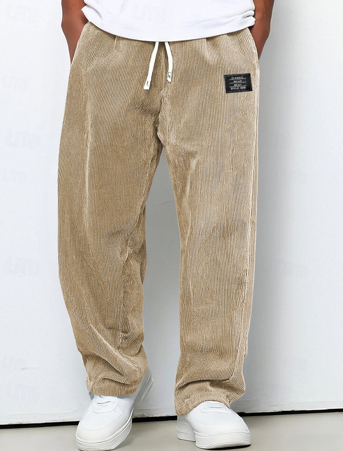 Men's Sweatpants Trousers Corduroy Pants Drawstring Pocket Elastic Waist Plain Comfort Daily Sports Outdoor Fashion Casual Blue Dark Brown Micro-elastic