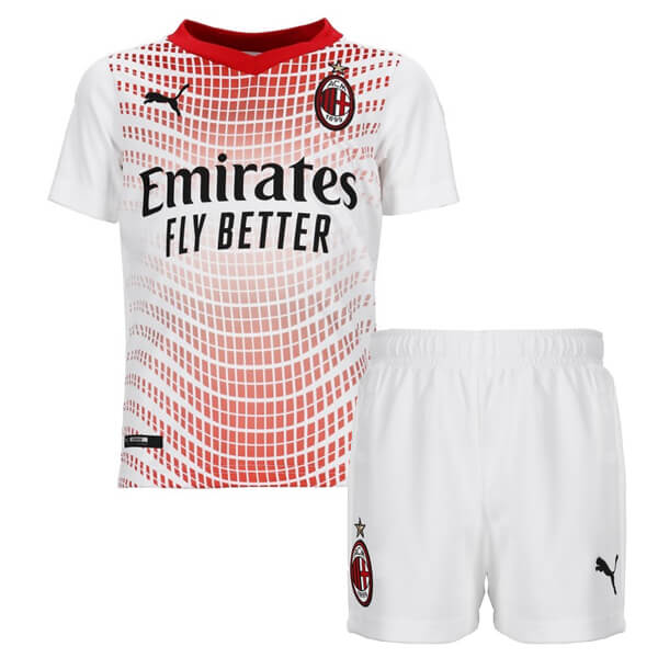 Breathable Kids AC Milan 20-21 Away White Soccer Suits ShirtShorts