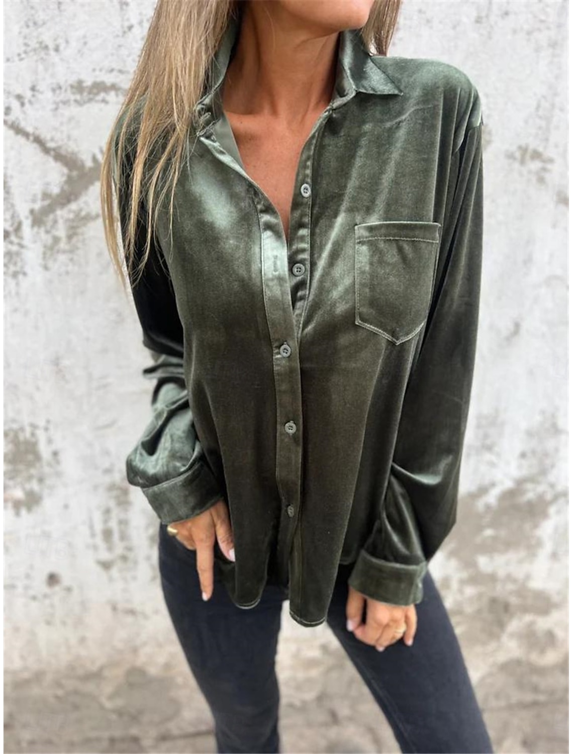 Women's Shirt Blouse Basic Casual Solid Color Regular Tops Long Sleeve Shirt Collar Buttons Regular Fit Daily Fall Winter