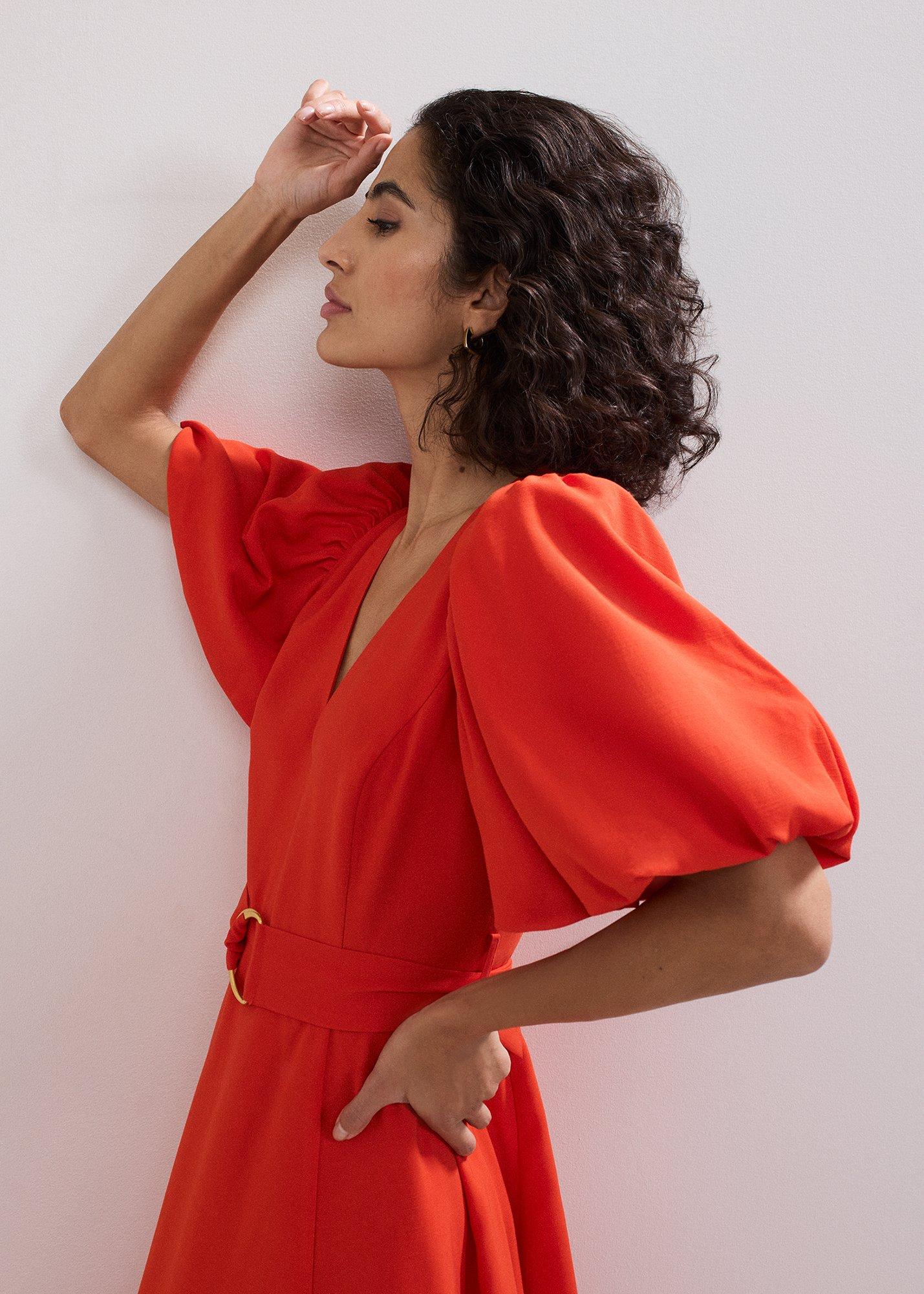 Zarah Plain Puff Sleeve Midi Dress