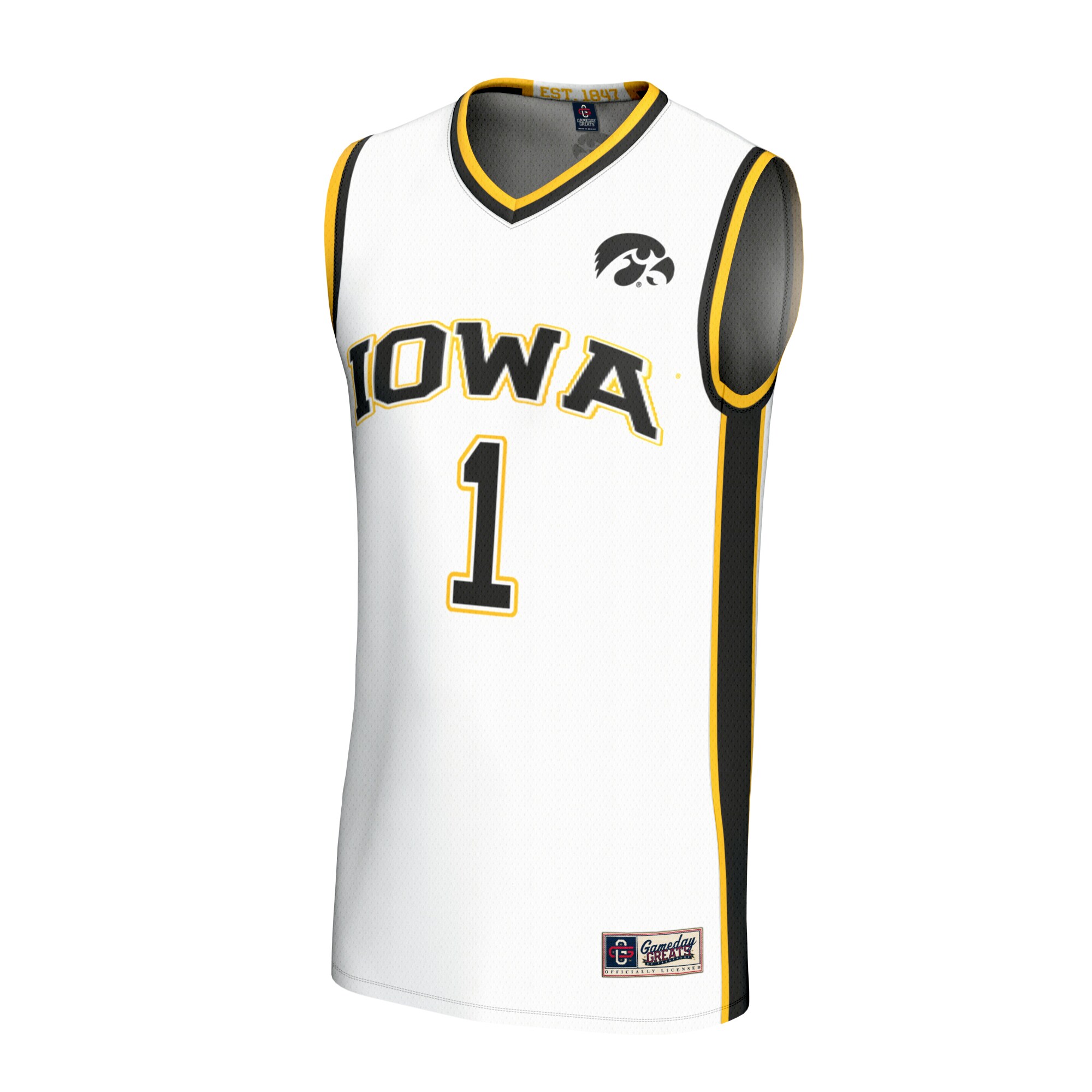 [DDG] Iowa Hawkeyes GameDay Greats Youth Lightweight Collegiate Basketball Fashion Jersey - White