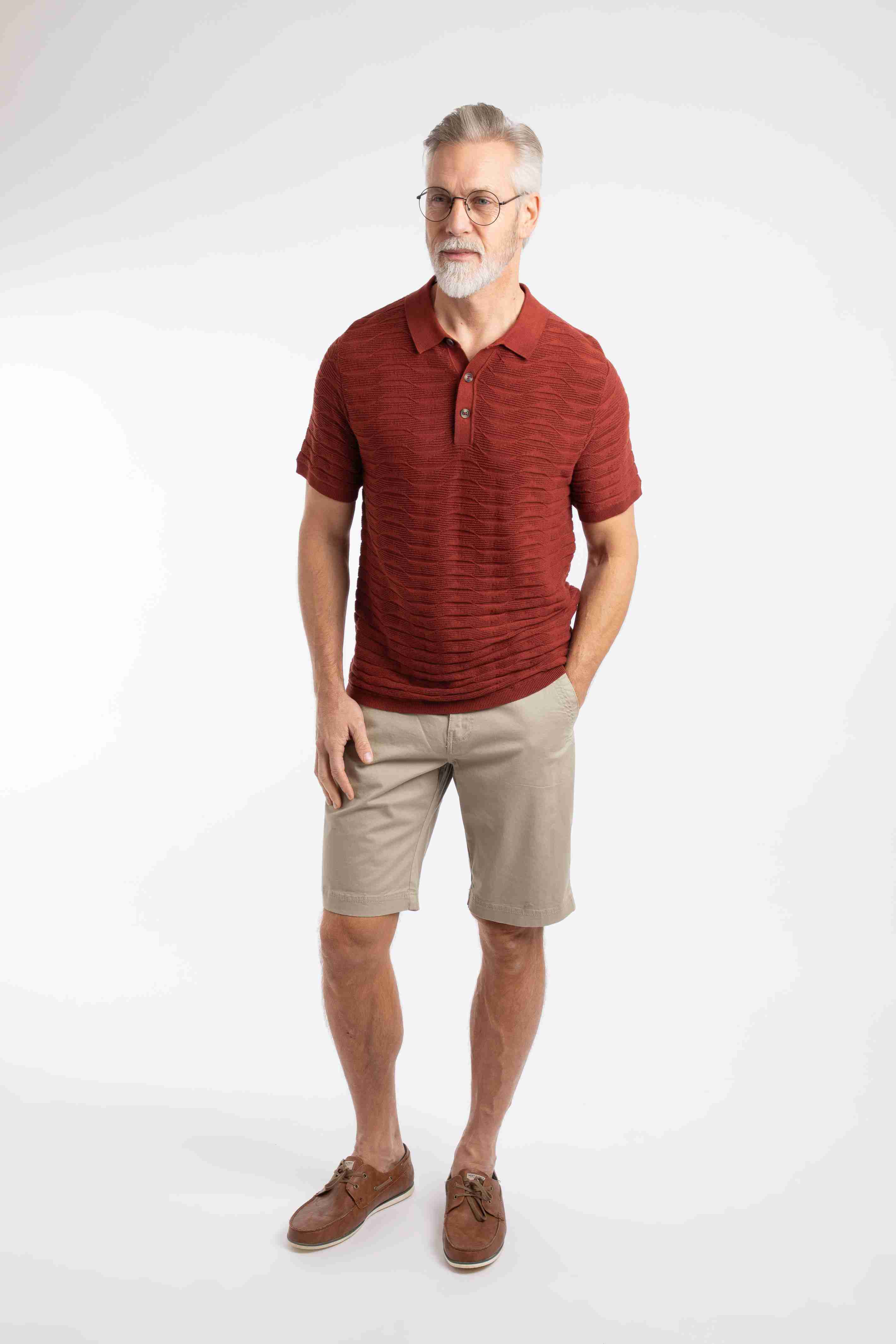 Emmet Trophy Neck Knitted Polo Shirt Coconut Shell