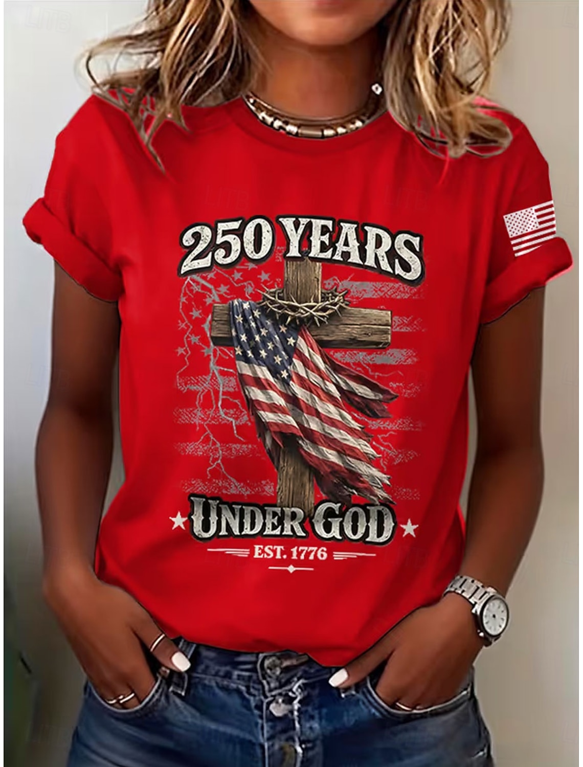 American Independence Day Women's T Shirt Print Graphic Letter Vintage Stylish Classic Short Sleeve Crew Neck Regular Tops Daily Blue Black White Red Summer Spring