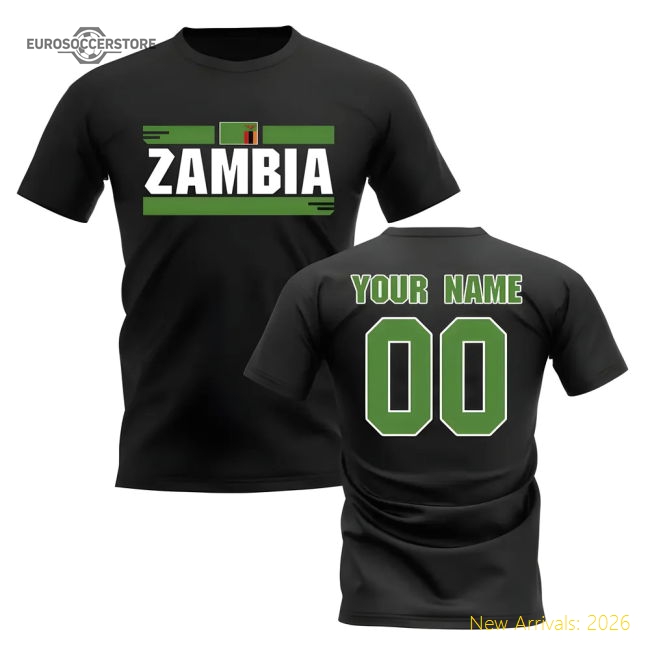 Personalised Zambia Fan Football T-shirt (black) - Great Value