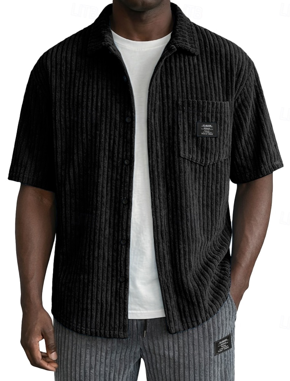 Men's Shirt Casual Shirt Corduroy Shirt Button Up Shirt Black White Light Blue Short Sleeve Plain Shirt Collar Casual Daily Front Pocket Clothing Apparel Elegant Fashion Casual