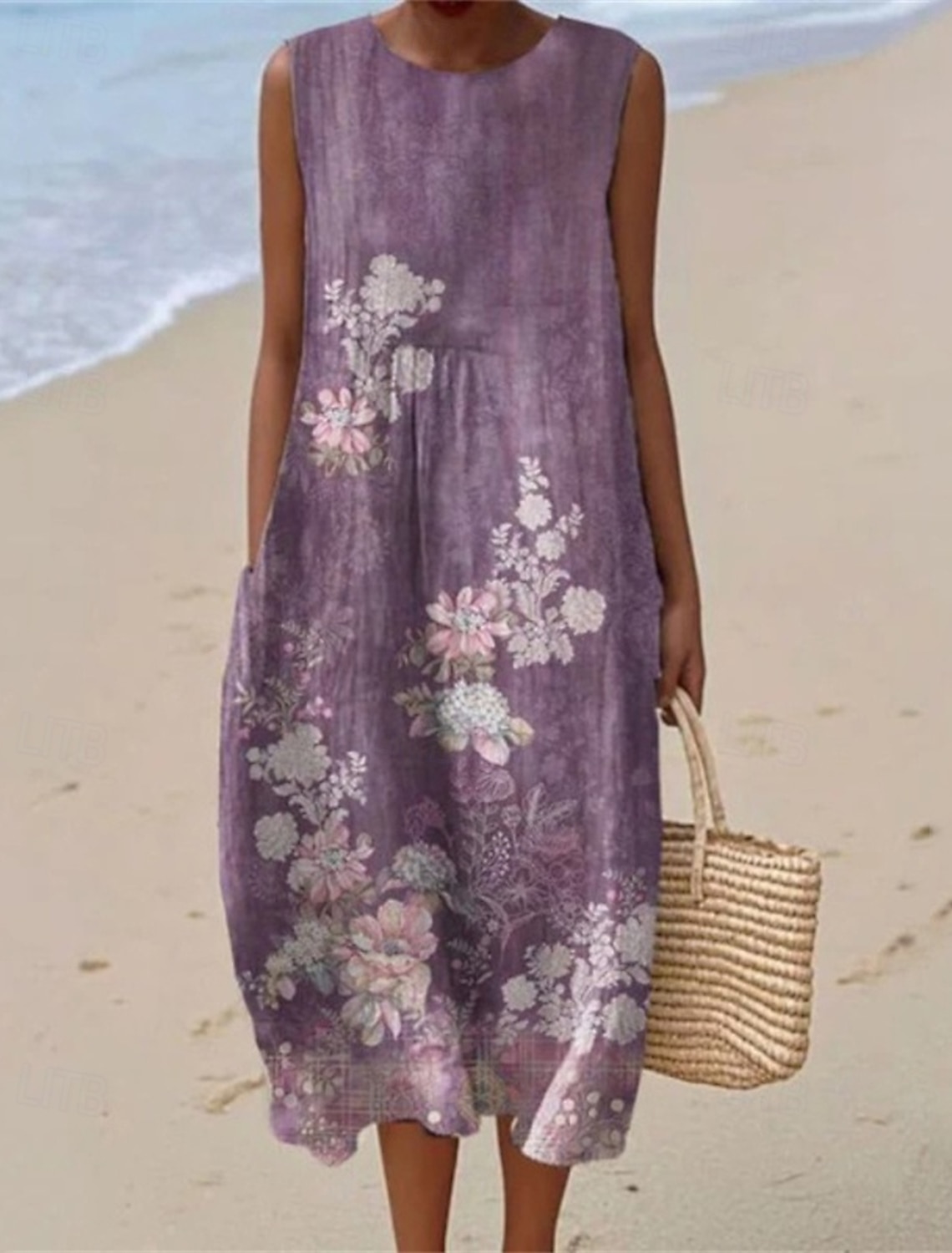 Women's Midi Dress Casual Dress Summer Dress Fashion Modern Daily Beach Weekend Regular Fit Flower Sleeveless Crew Neck Blue Pink Purple Fall