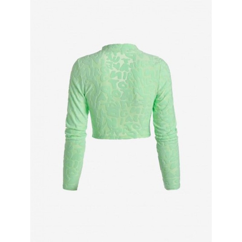 Jacquard Terry Cloth Double Way Zip Crop T Shirt GV9925