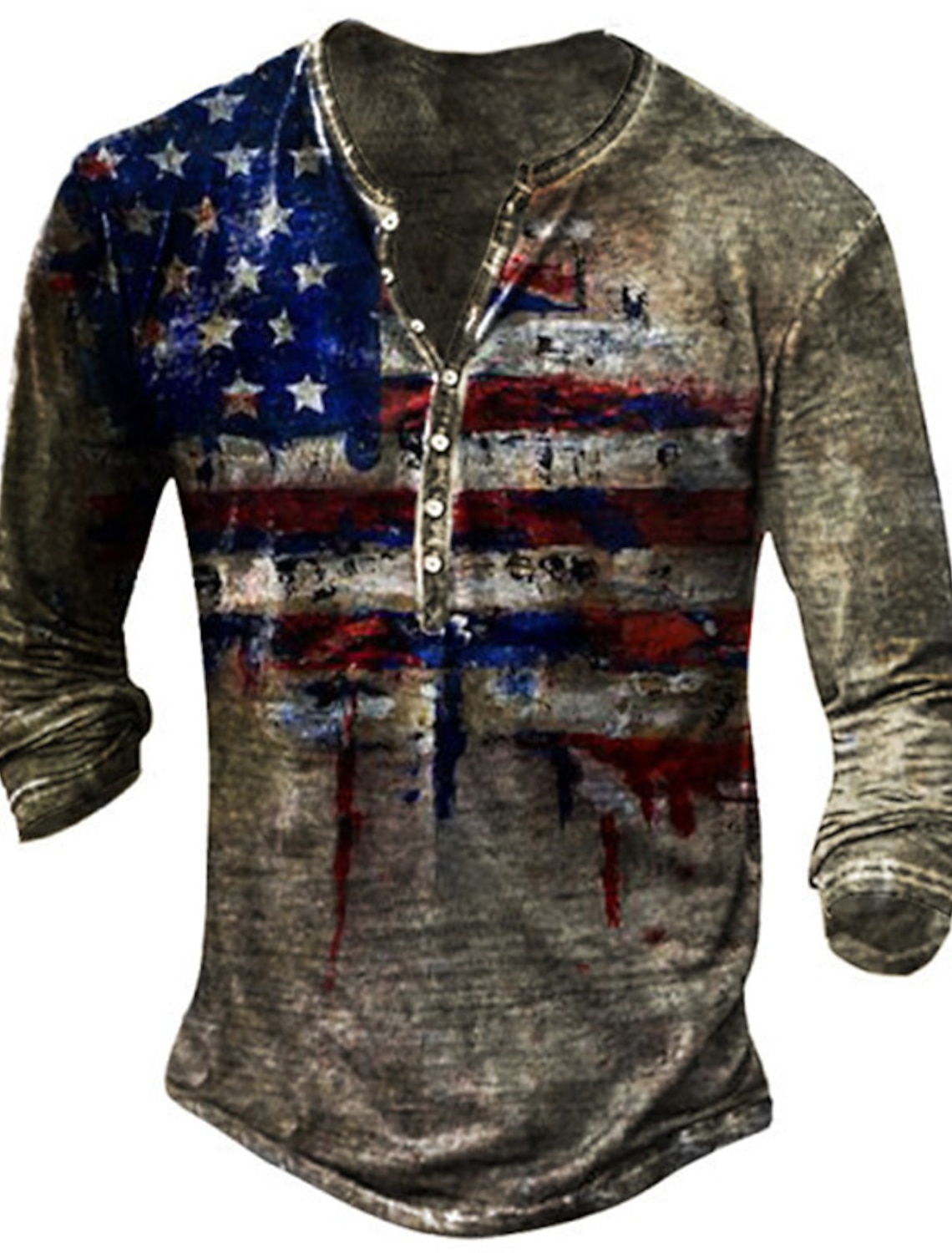 4th of July 2026 250th Memorial Day Men's Vintage Retro Graphic American Flag Henley Long Sleeve T-Shirt Casual Daily Street