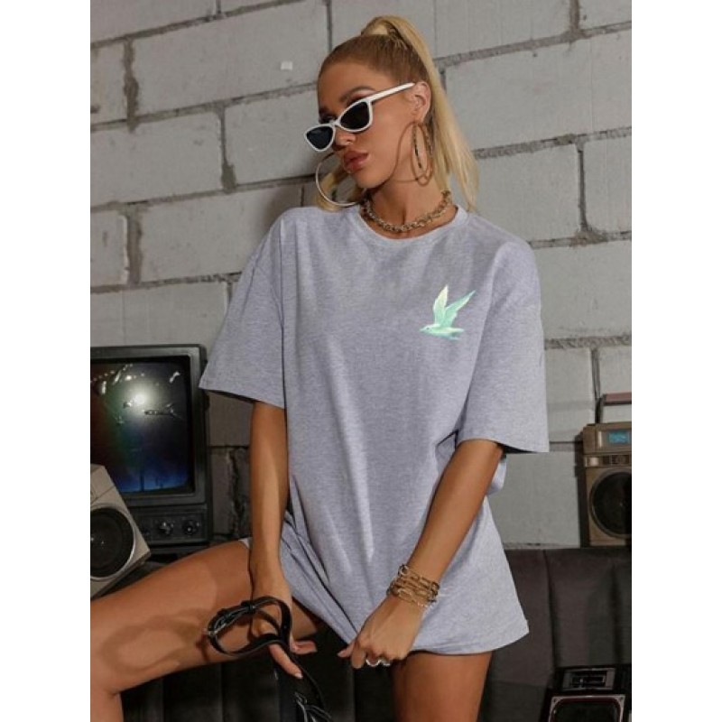 Bird Live For Adventure Print Drop Shoulder T Shirt LT2177