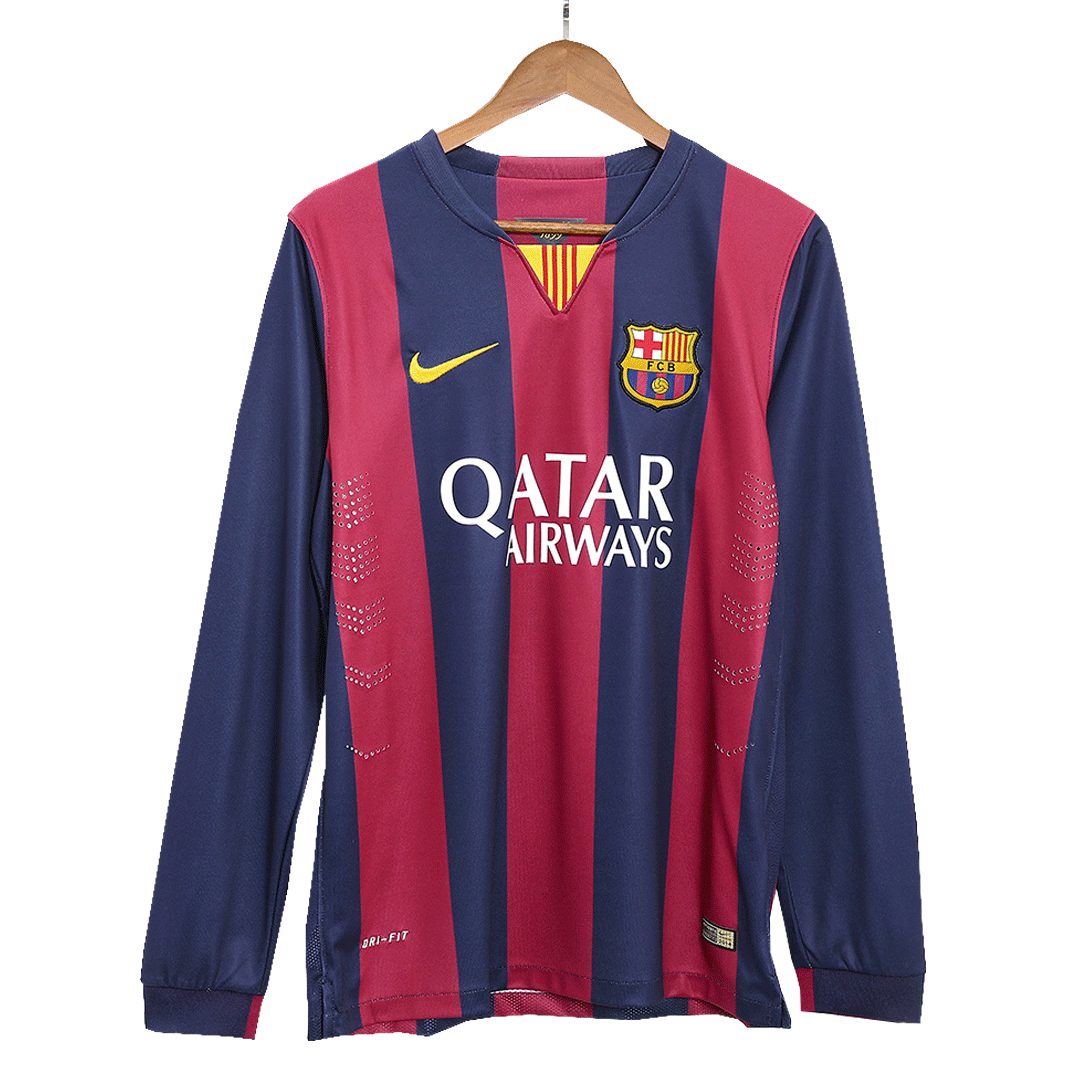 Retro Su¨¢rez #9 2014/15 Barcelona Home Long Sleeve Soccer JerseyAuthe