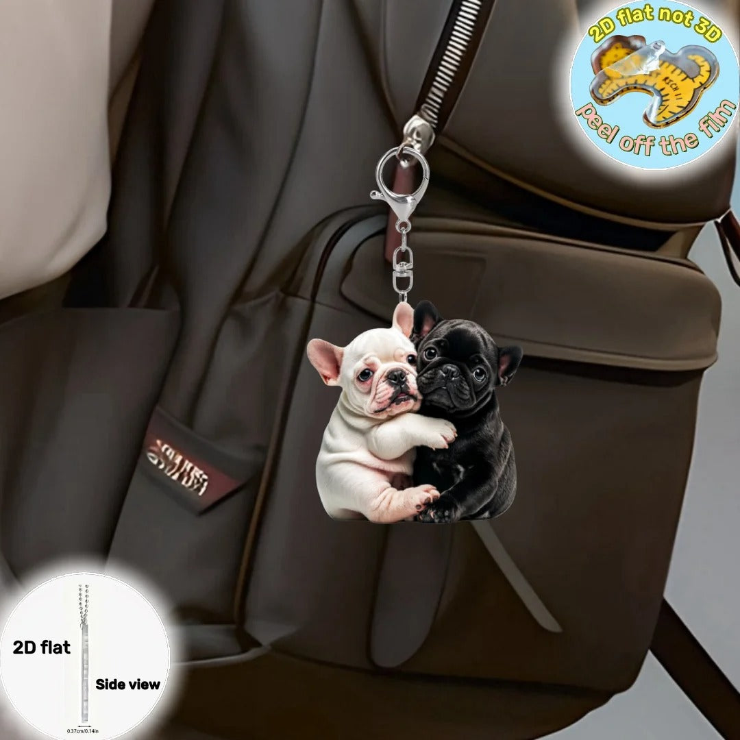 Cozy Hugging Frenchie Keychain – Cute 2d Acrylic Puppy Pendant for St...