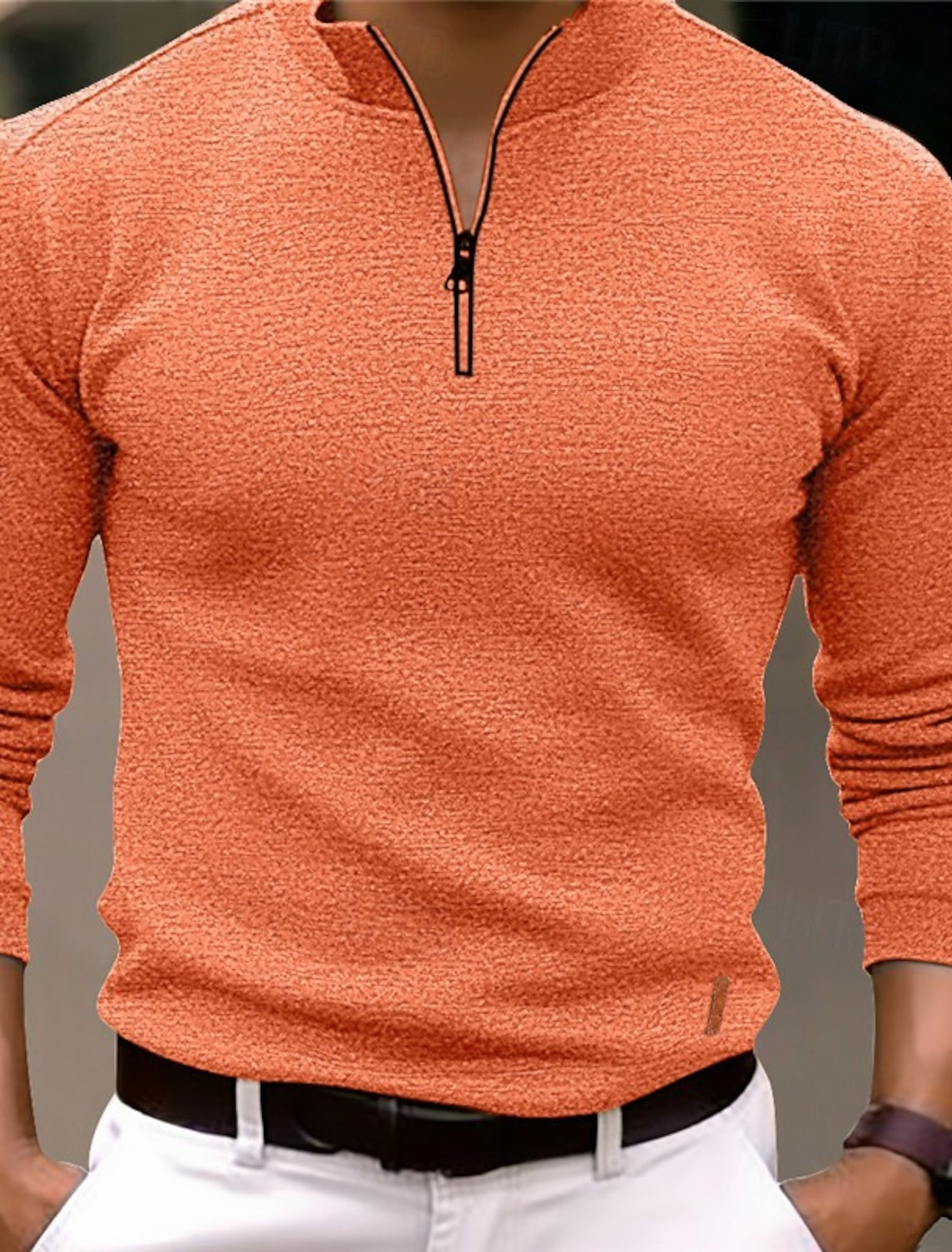 Men's Polo Shirts Quarter Zip Polo Sports & Outdoor Casual Daily Standing Collar Quarter Zip Long Sleeve Fashion Basic Solid Color Pocket Spring & Fall Regular Fit Black Navy Blue Ocean Blue Orange