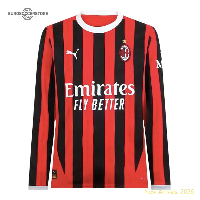 2024-2025 Ac Milan Home Long Sleeve Shirt - Fan Collection