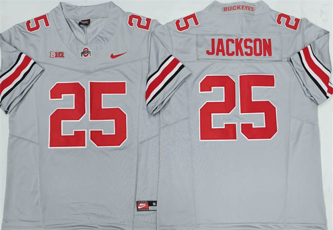 Men's OSU Buckeyes Gray 2025 alternate jersey Lamar Bo #25 team