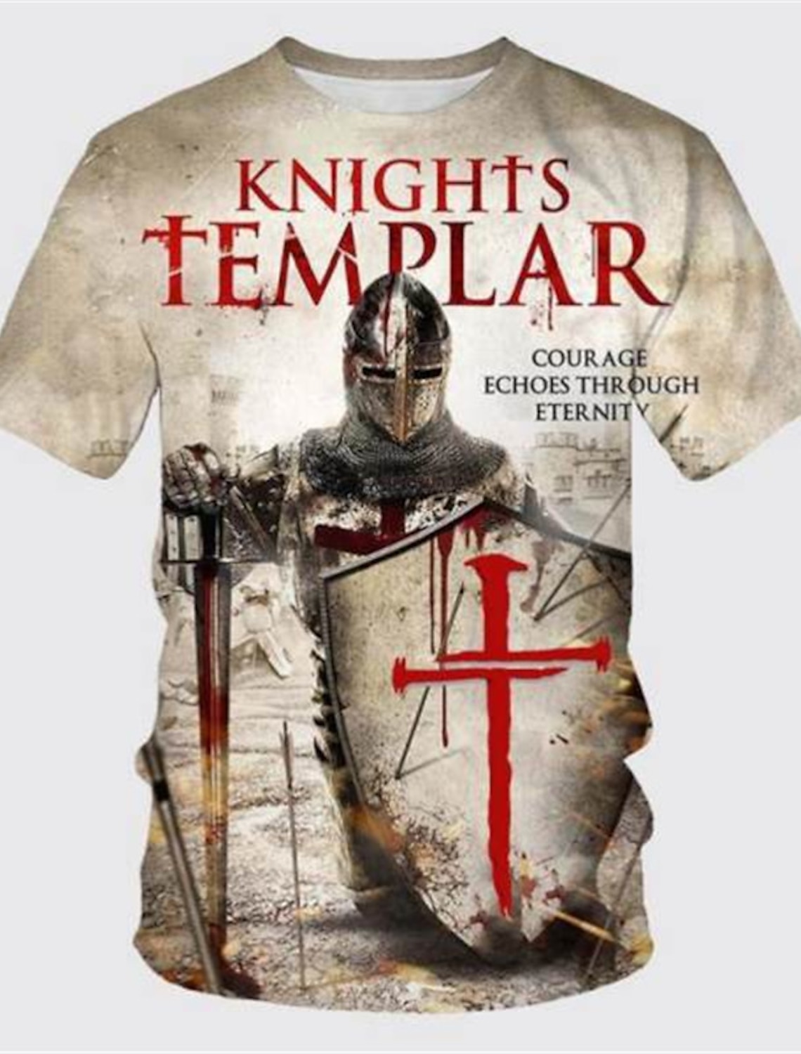 Men's Templar Cross Graphic Prints Soldier T Shirt Christian Shirts