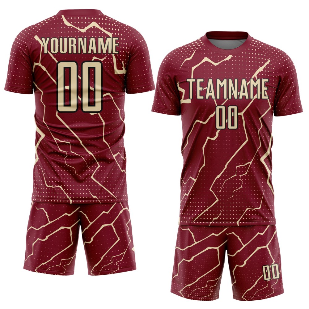 Custom Uniform Jersey Lightning Sports Soccer Sublimation Crimson Cream-Black