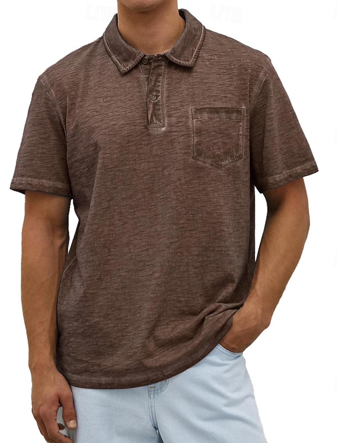 Men's Polo Shirts 100% Cotton Acid Wash Shirt Casual Holiday Lapel