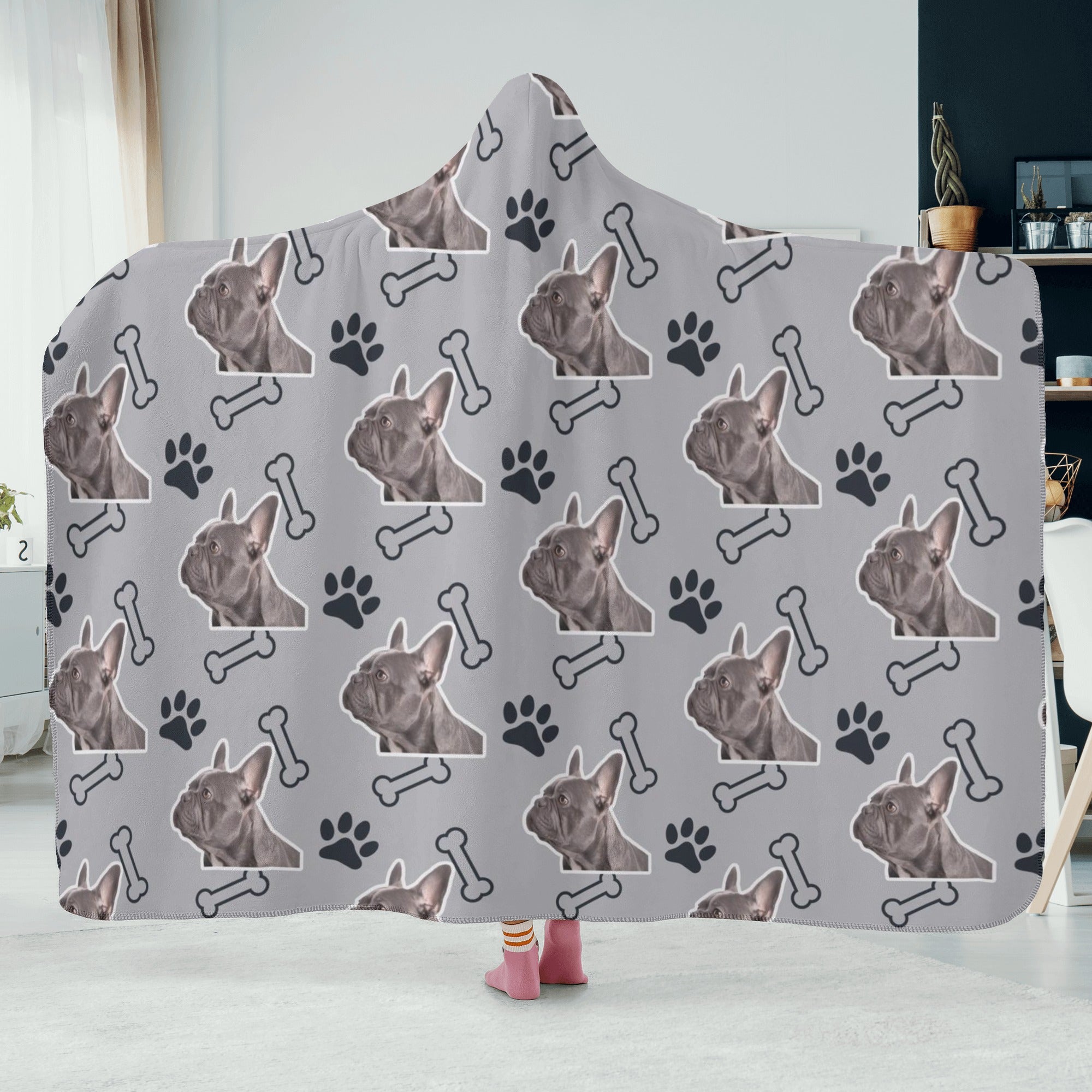 Custom Hooded Blanket with Frenchie's Image - Hooded Blanket