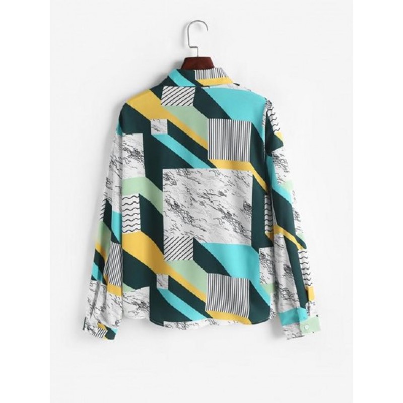 Geo Stripes Printed Button Down Shirt UW6736