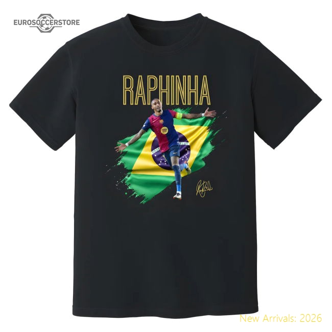 Popular Authentic Raphinha Barcelona Celebration T-Shirt (Black)