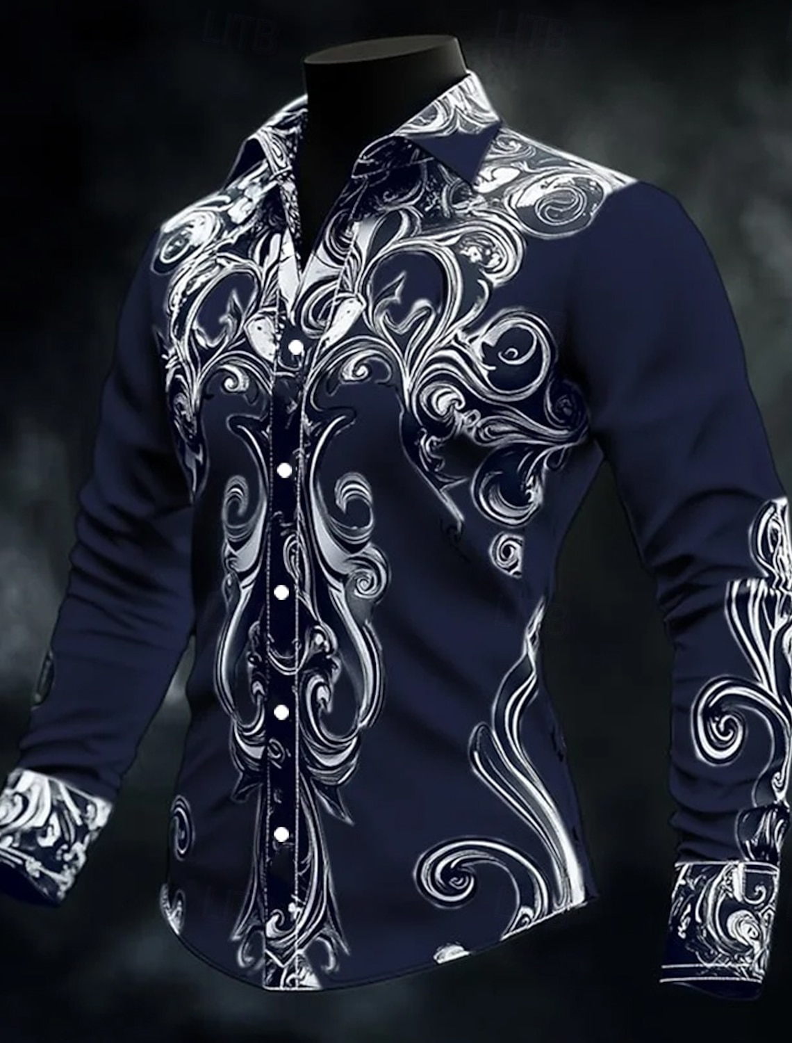 Men's Geometric Scrollwork Costumes Shirt Button Up Casual Dress Long