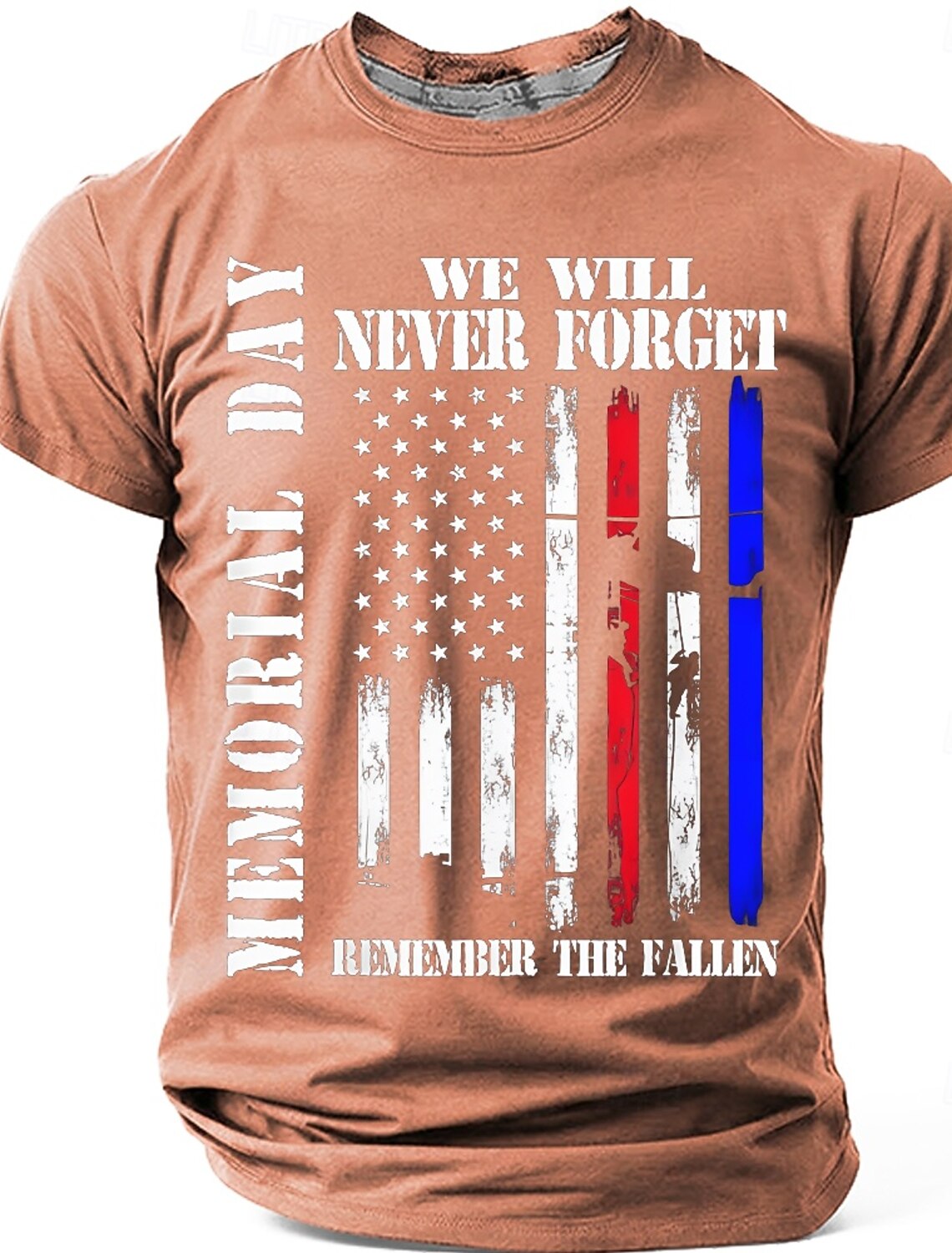 Memorial Day We Will Never Forget Remember The Fallen Men's American Flag Veteran Silhouette Patriotic Graphic T Shirt Distressed Vintage Short Sleeve Casual Tee Designer Clothing Apparel S M L XL XXL