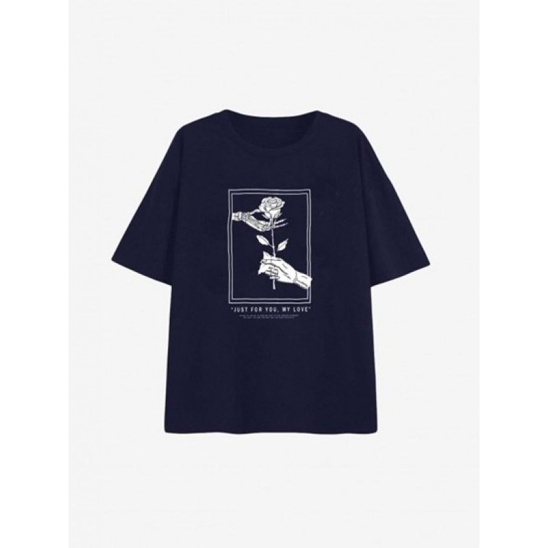 Skeleton Hand Rose Print Drop Shoulder T Shirt ZL1217