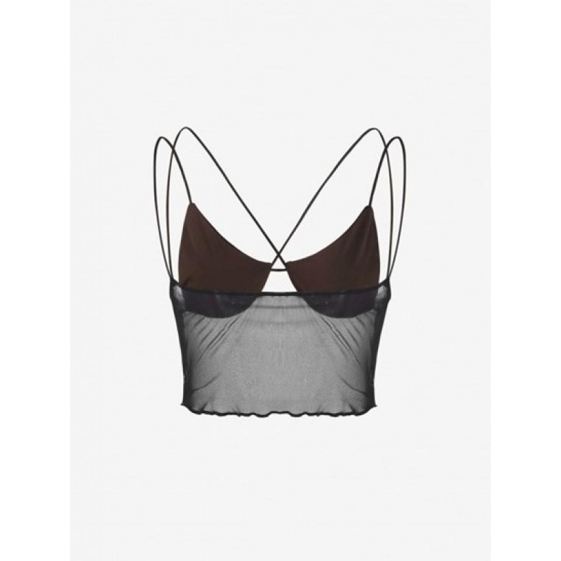 Overlock-style Mesh Panel Criss Cross Crop Top TZ5265