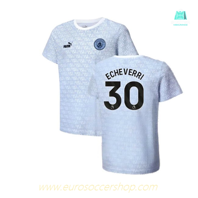 2024-2025 Man City ftblCulture Tee AOP (Light Blue) - Kids (Echeverri 30)