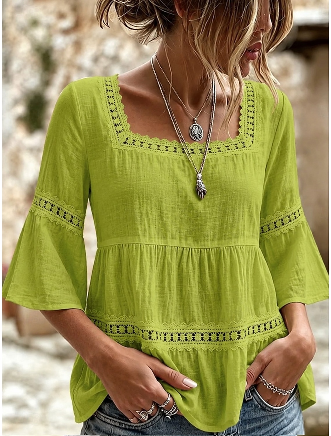 Women's Midi Dress Linen-feel Dresses Shift Dress Summer Dress Classic Casual Daily Loose Fit Plain Short Sleeve Crew Neck Blue Yellow Green Beige Summer Spring