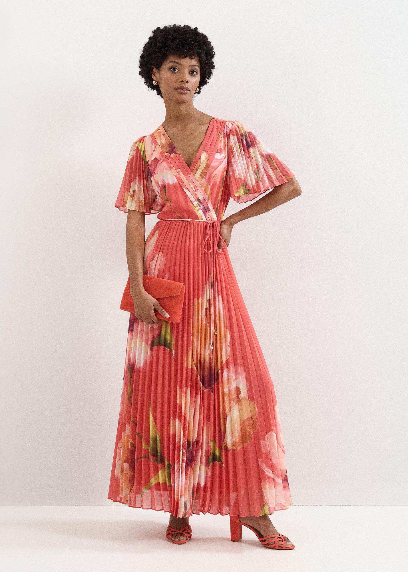 Petite Abigail Pleated Print Maxi Dress