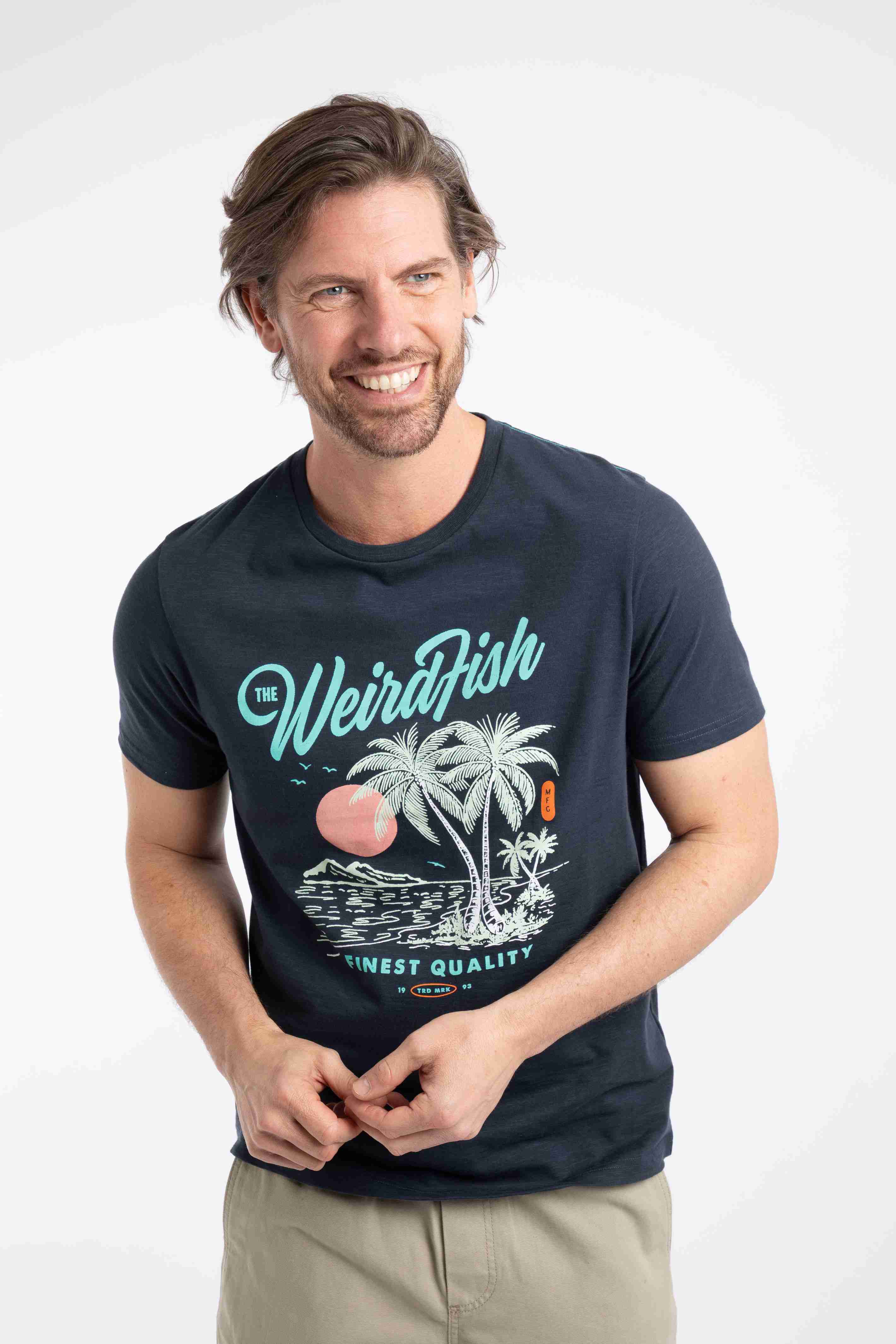 Palm Island Front Print Graphic T-Shirt Navy