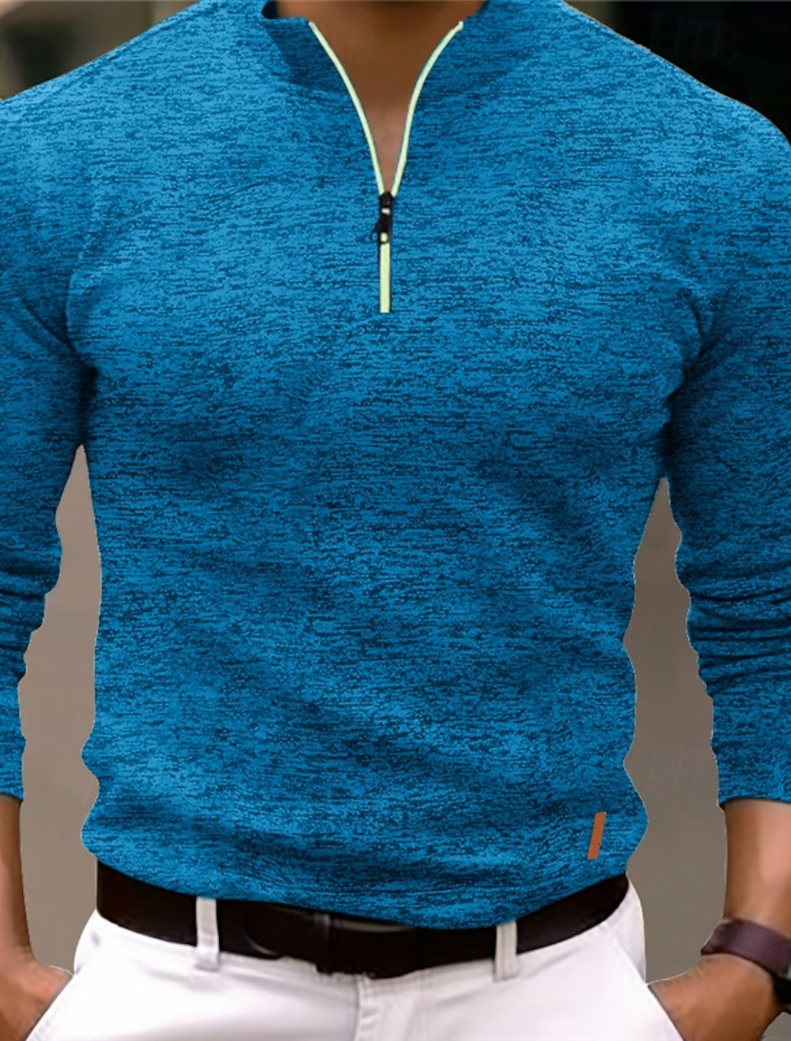Men's Polo Shirts Quarter Zip Polo Sports & Outdoor Casual Daily Standing Collar Quarter Zip Long Sleeve Fashion Basic Solid Color Pocket Spring & Fall Regular Fit Black Navy Blue Ocean Blue Orange