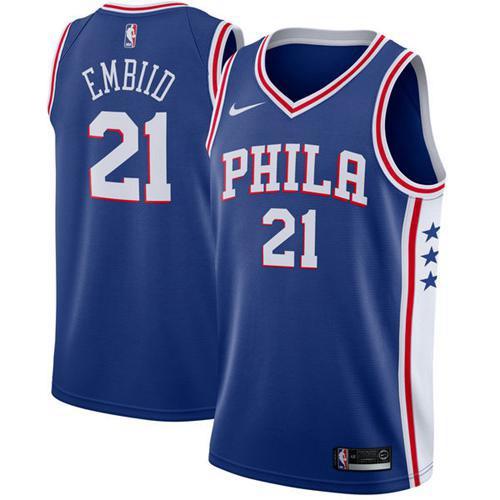 Nike 76ers Blue Joel Embiid #21 Jersey - On Sale NBA Fan Apparel