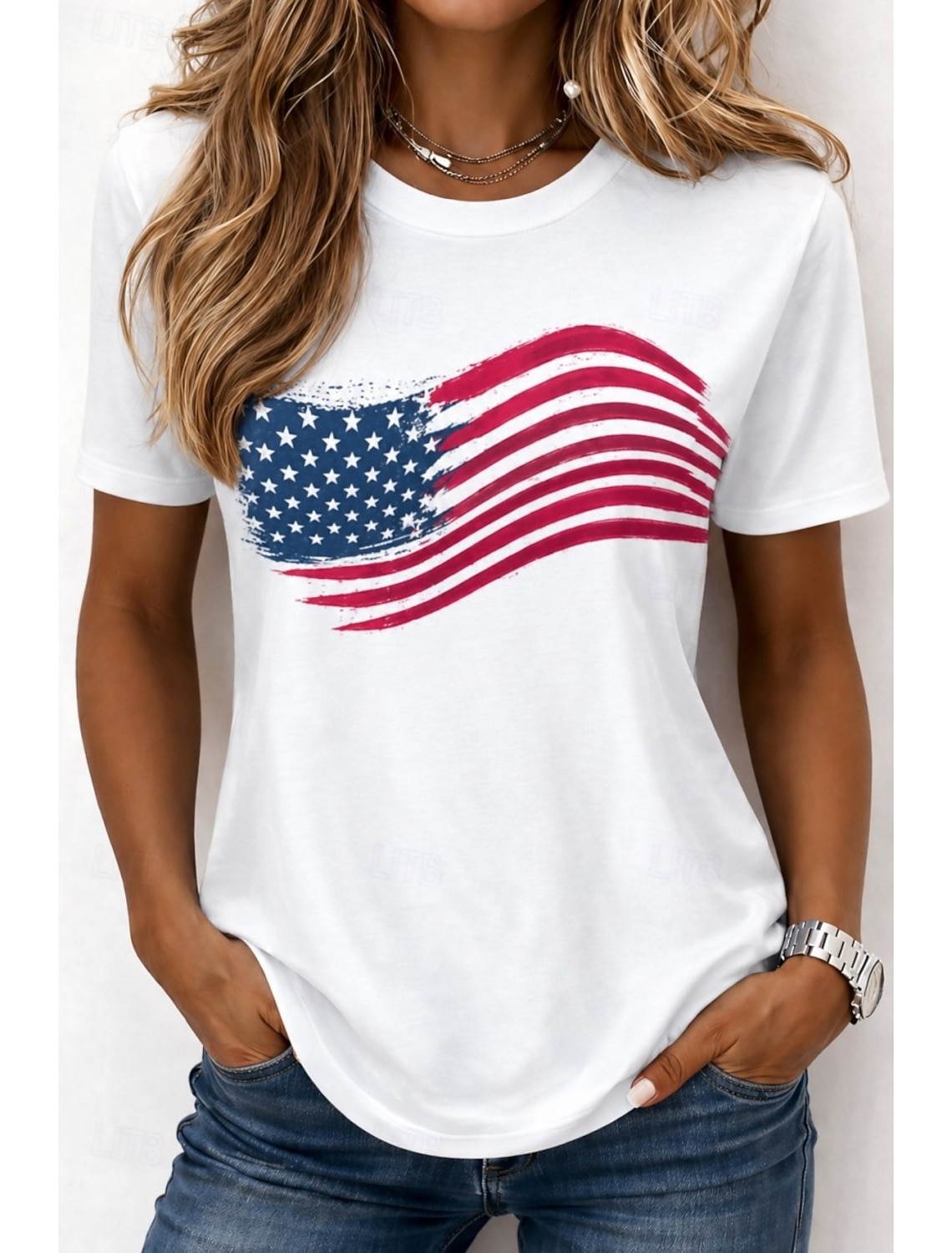 Independence Day American Anniversary Patriotic Women's T Shirt Graphic Flag Letter Vintage Fashion Stylish Short Sleeve Crew Neck Daily Weekend Print Blue Black White Red Summer Spring