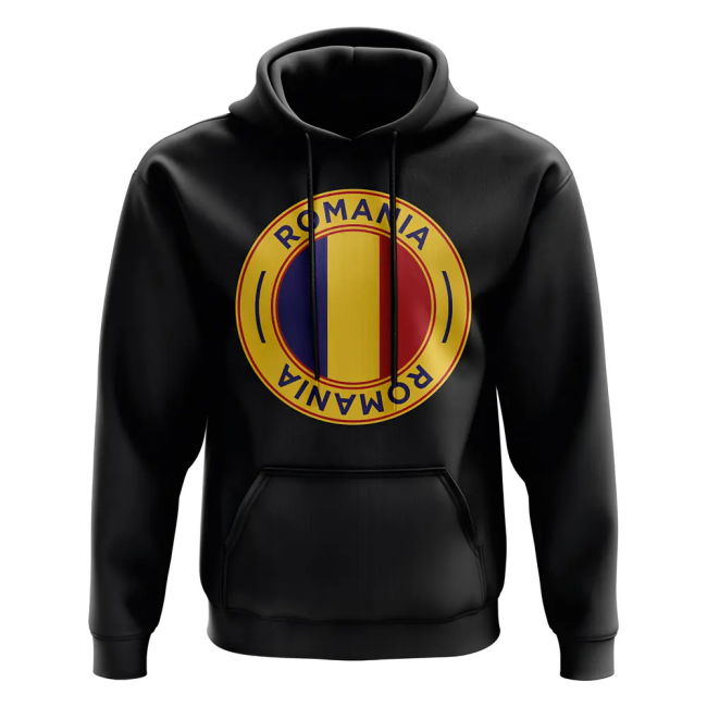 Romania Football Badge Hoodie (Black) Worldcup Official